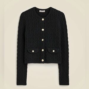 NWT J. Crew Odette cable-knit sweater lady jacket in bouclé in Black, Size S